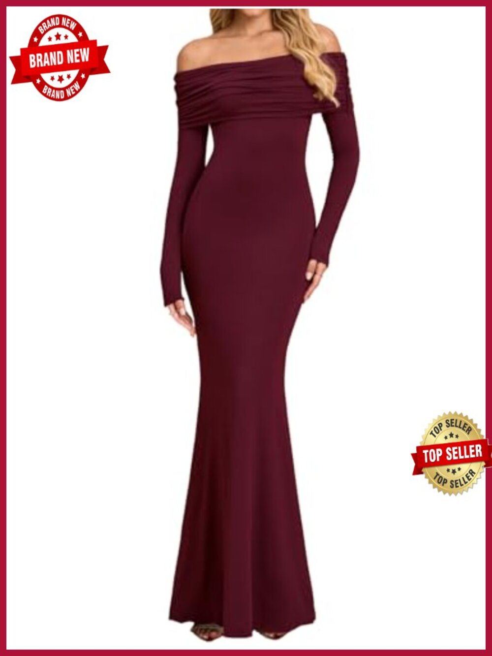 Off Shoulder Long Sleeve Maxi Dress Ruched Bodycon Formal Wedding Guest Mermaid